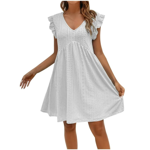 Hyknon Robes pour Femmes Mode Décontractée avec Robe d'Été Couleur Unie Col en V Robes Décontractées Douces Fluides Amples