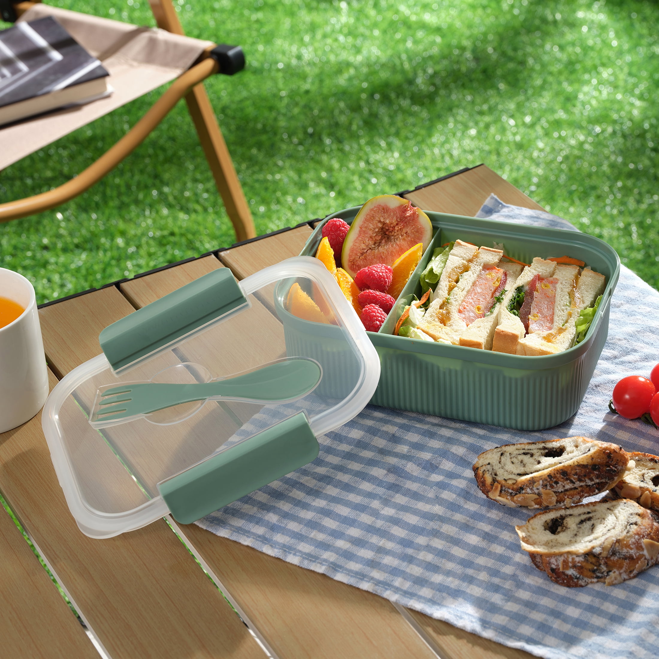 (2 pack) Mainstays Food Storage Bento Container, Rectangle, Green, 42oz Capacity, Designed to Help with Packed Lunches and Daily Commutes