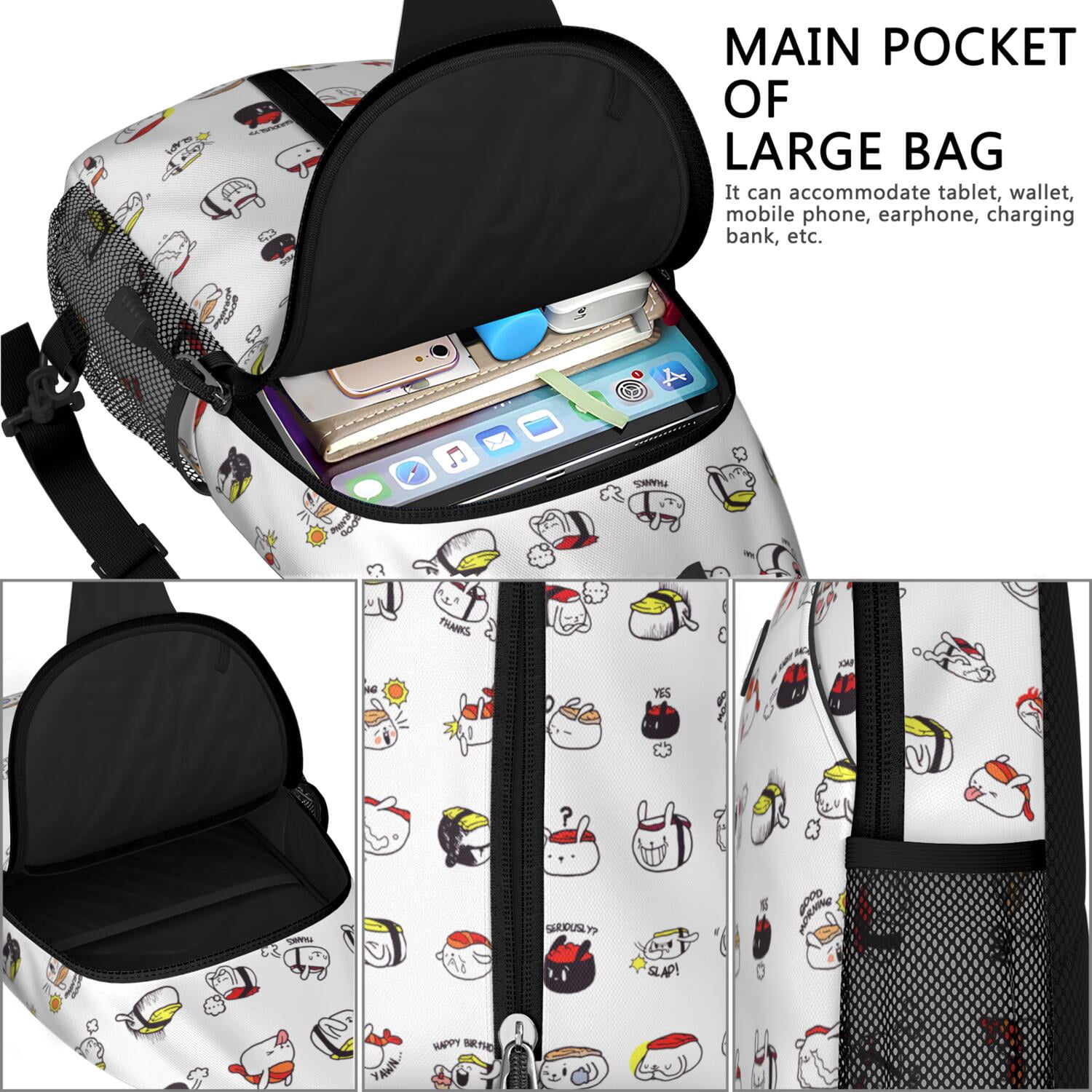 Cute Llama Face Print Sling Backpack – Lightweight, Anti-theft Pocket, Water-resistant – Adorable Kawaii Alpaca Cartoon Travel Chest Bag
