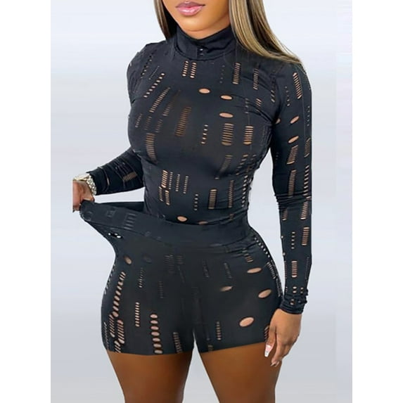 Lovelywholesale Ripped Skinny Stretchy Shorts Set