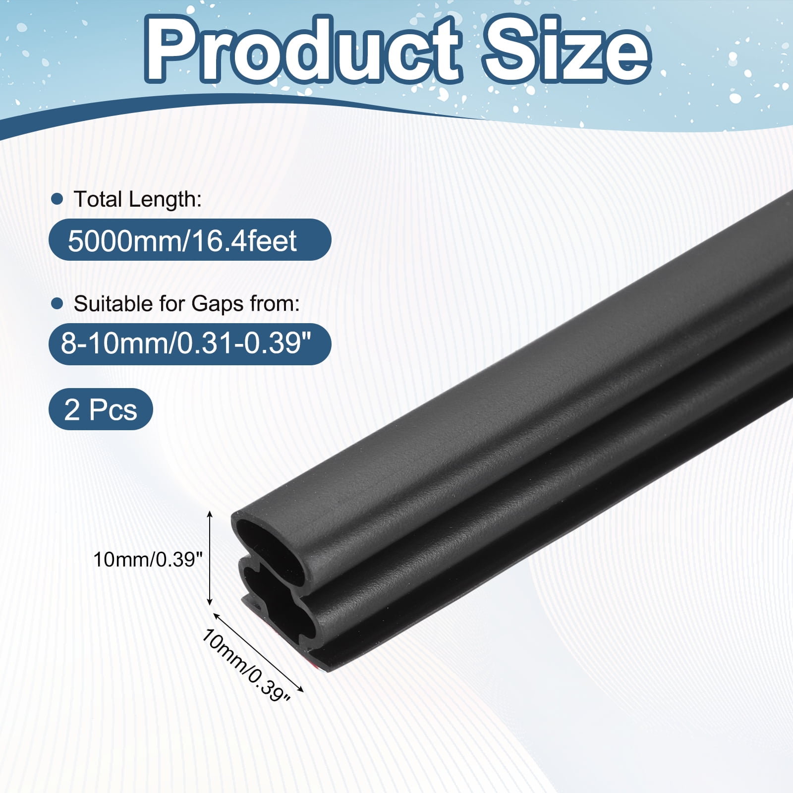 Uxcell Weather Stripping Seal Strip 16.4ft x 0.39" - 2 Pack D-Shape Self-Adhesive Soundproofing Windproof Rubber Door Seal Strip Fits 8-10mm Gap for Doors Windows Frame Gap Blocker, Black