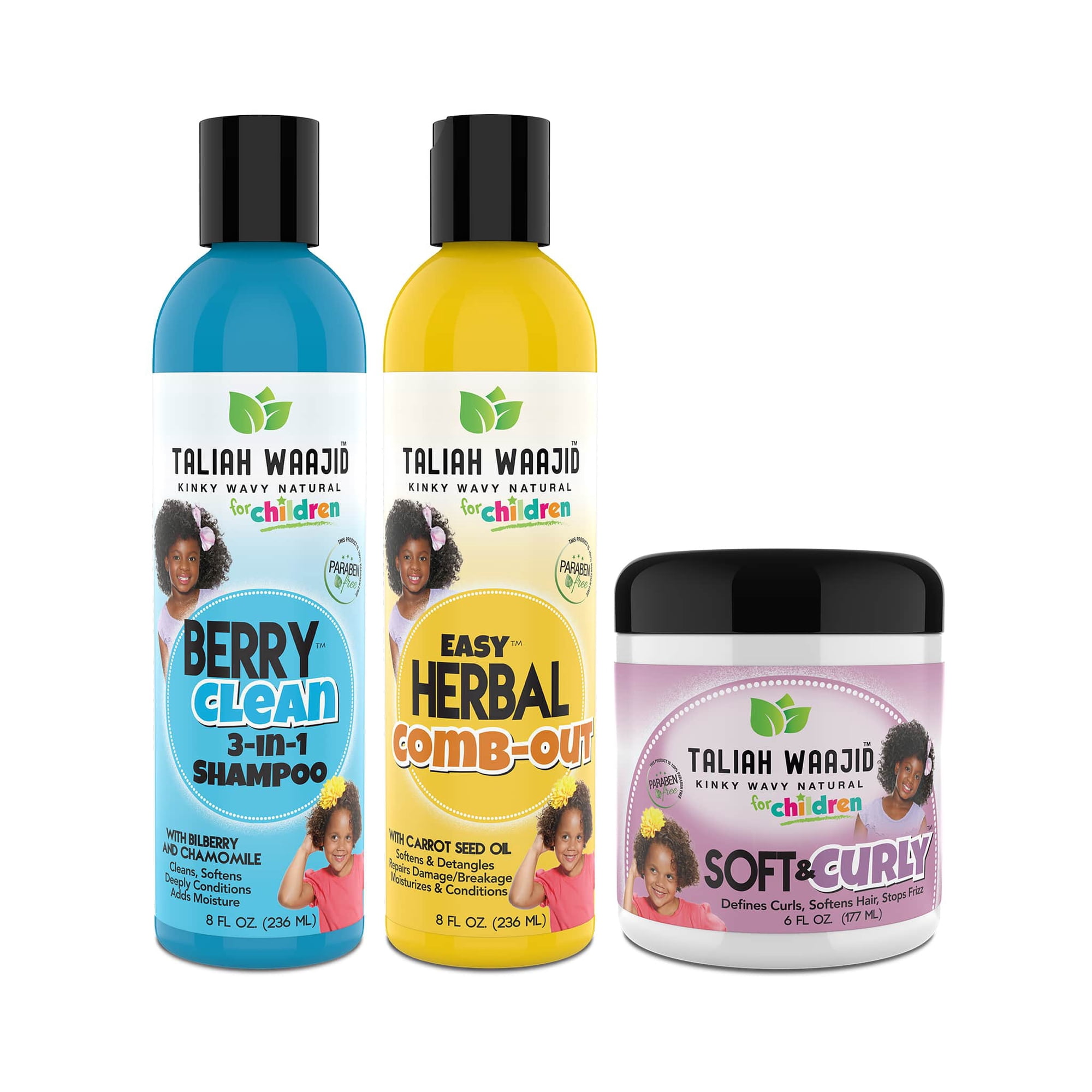 Taliah Waajid Curly, Wavy Hair Care Kids Shampoo & Conditioner Bundle with Berry, Herbal, Fragrance, 3 Piece