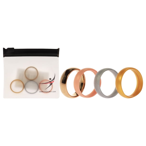 Juego de anillos gemelos de boda de silicona de 6 mm - Oro de ROQ para mujer - Anillo de 4 x 7 mm