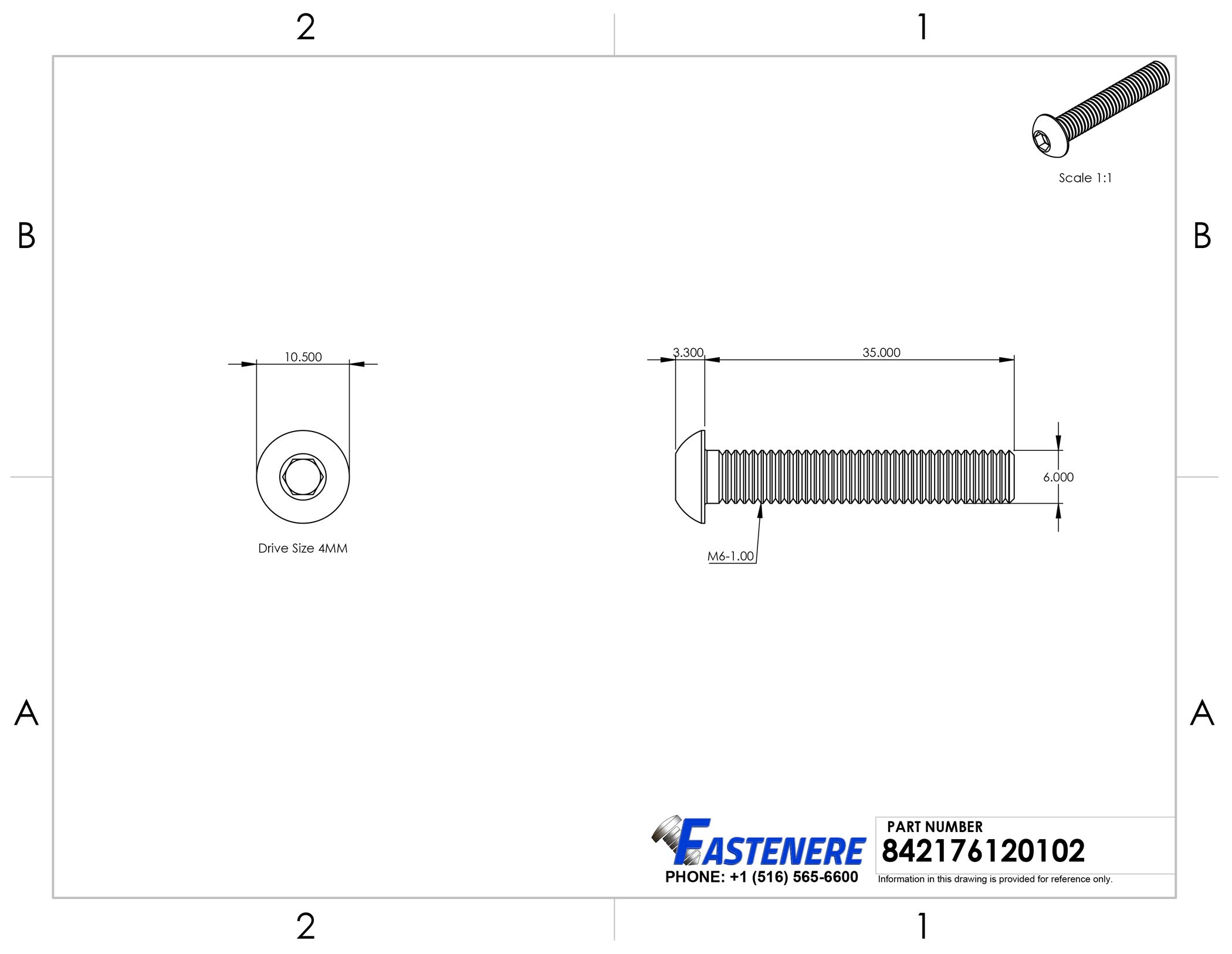 Fastenere Button Head Socket Cap Screws - M6-1.00 x 35MM (100-pack) Stainless Steel 18-8, Full Thread, Plain Finish, Flat Point, ISO 7380 Metric Screw Set, Easy to Install w/ Allen Hex Socket Drive