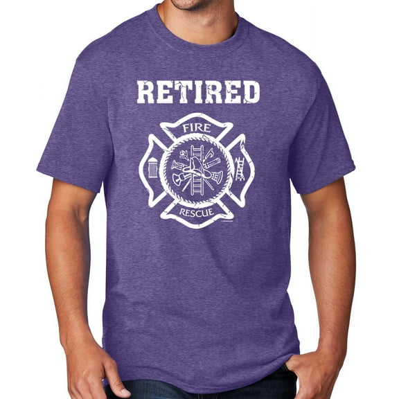 Men's Retired Firefighter T-shirt, 4XL Heather Purple - TALL