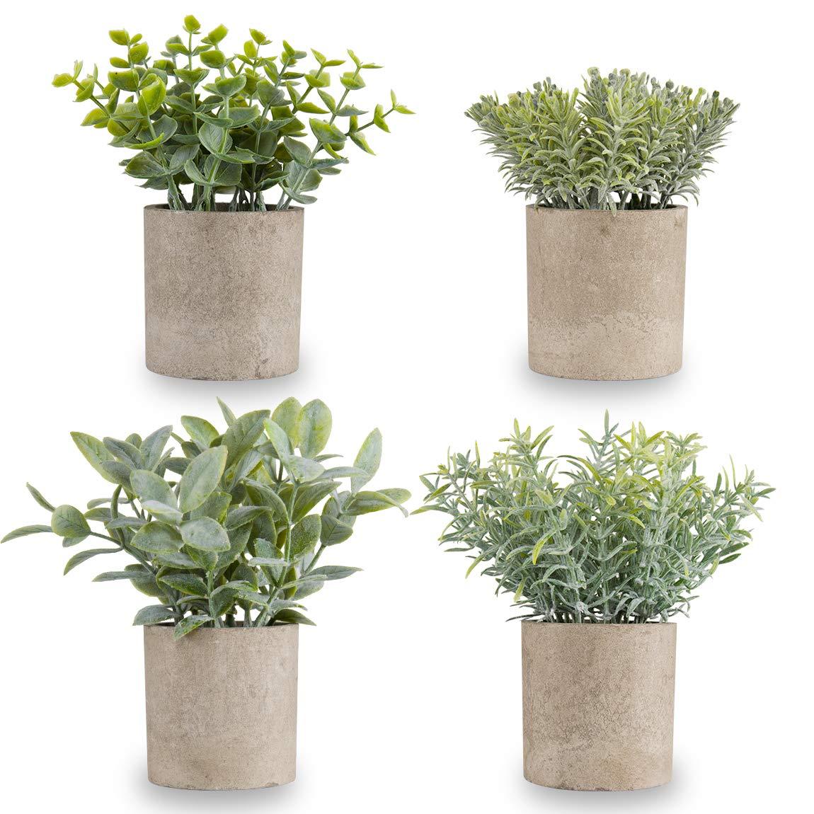 Miracliy Mini Potted Fake Plants Faux Artificial Eucalyptus Boxwood