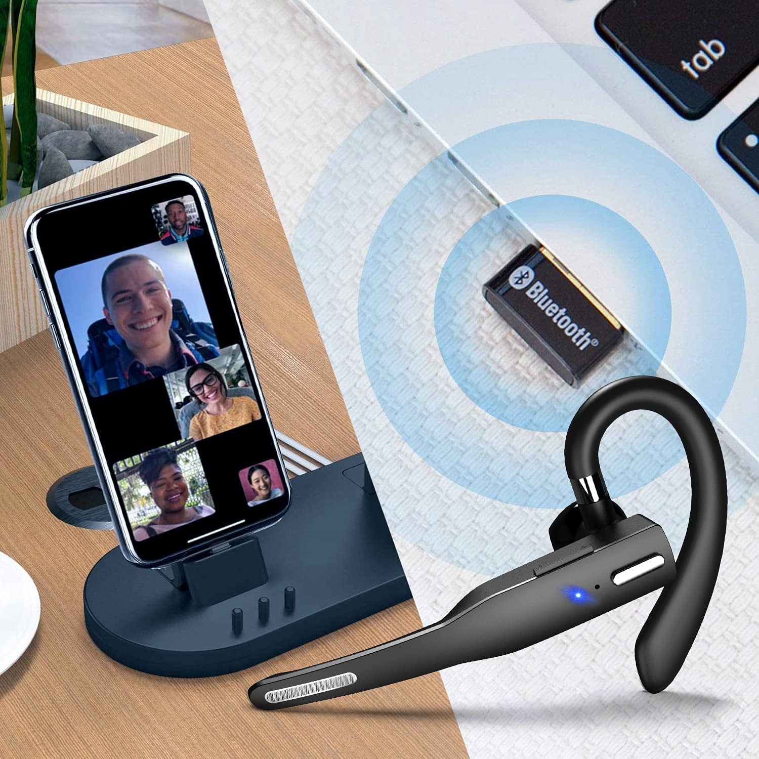 Earpiece for Cell Phone Noise Canceling Headphone with Microphone Wireless Headset Bluetooth Earpiece 5.1 Hands Free Headset CVC8 Compatible with iPhone Android for Business Office Driving Walmart