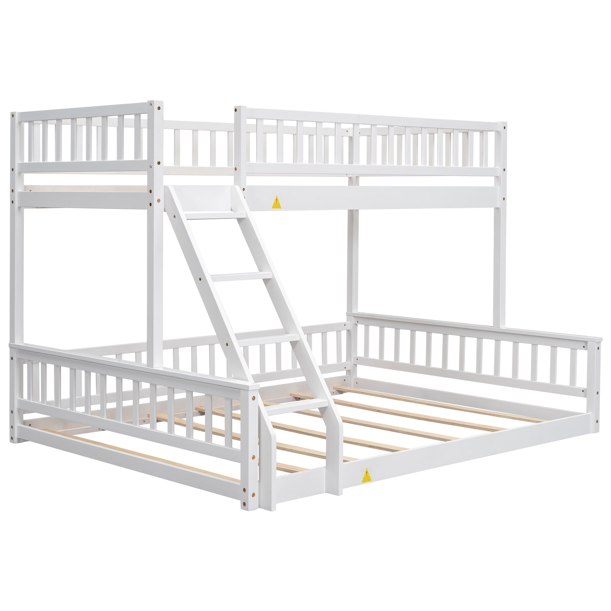 Twin XL Over Queen Bunk Bed for Kids Bedroom,Solid Wood Convertible Bedframe w/Ladder & Safety Guardrails,Detachable Bunk Bed for Teens, No Box Spring Needed