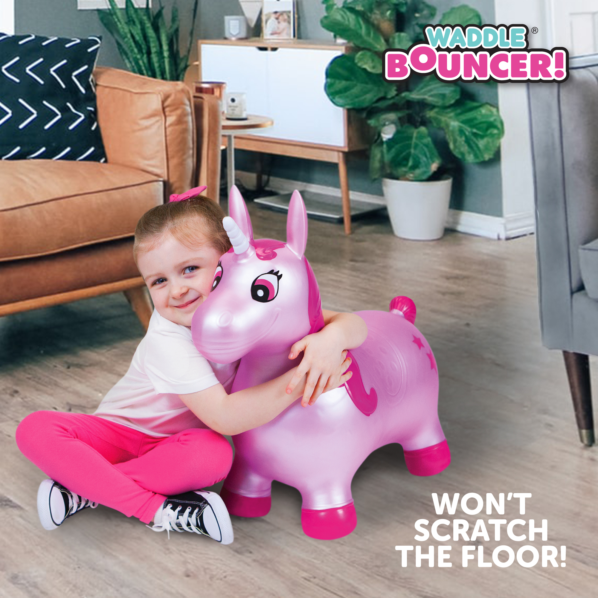 Waddle Pink Unicorn Inflatable Bouncer Ride on - image 2 of 7