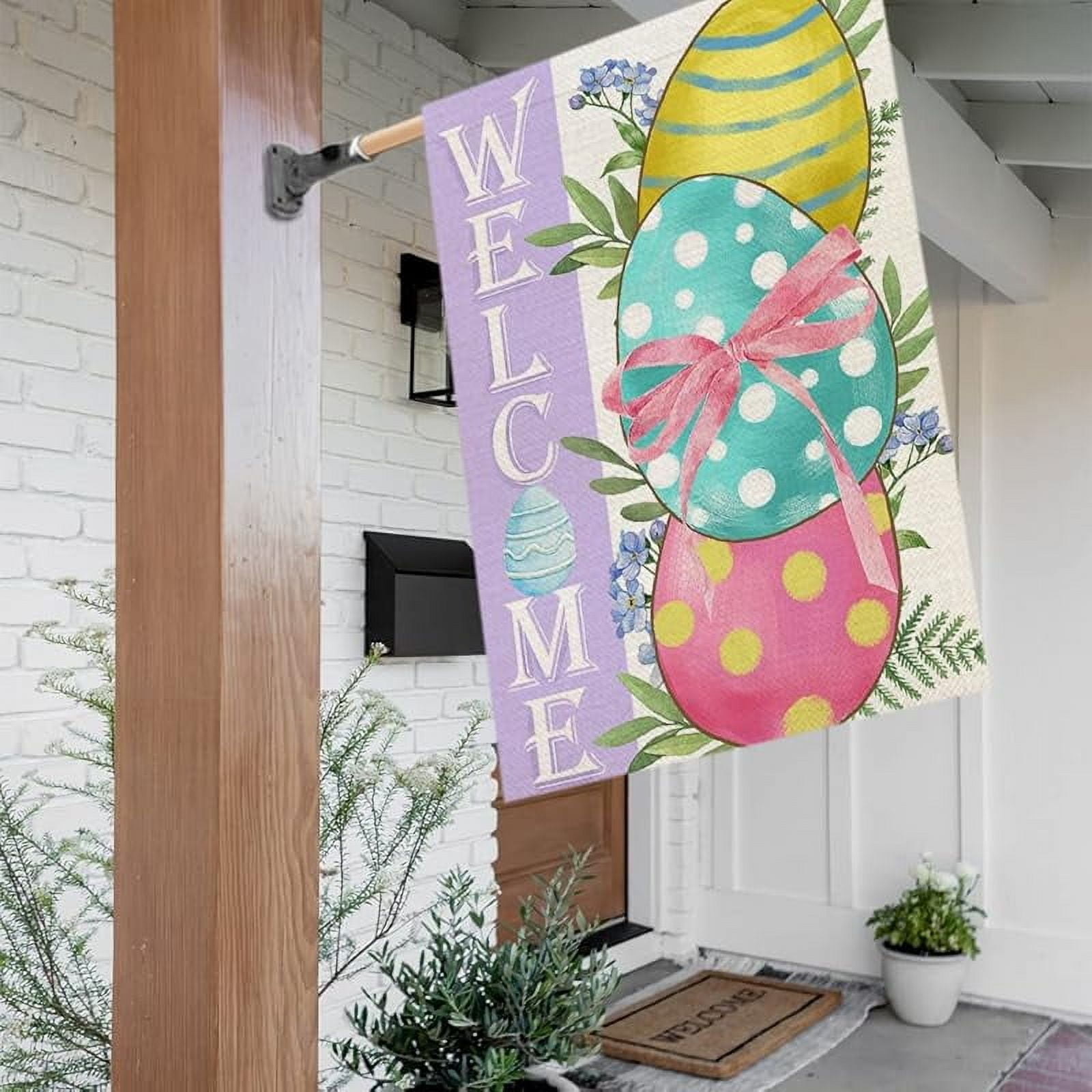 Easter Eggs Garden Flag 28"X40 Inch Double Sided for Outside Burlap Small Polka Dots Welcome Yard Holiday Flag