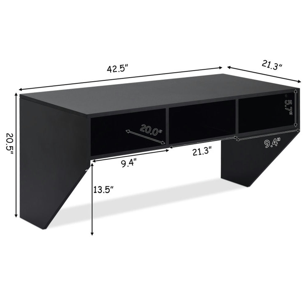 Barara King Standing Desk, Standing Computer Desk, Computer Desk, Wall Mounted Floating Sturdy Computer Table with Storage Shelf-Black
