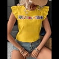 thumbnail image 4 of Blusa de Verano con Bordado Floral para Mujer, Cuello Redondo, Corta Amarillo M, 4 of 10