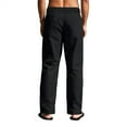 thumbnail image 4 of IYYVV Mens Cotton Linen Pants Button Fly Elastic Waist Drawstring Lightweight Breathable Straight Leg Lounge Pants with Pockets Black 2XL, 4 of 6