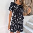 thumbnail image 4 of Wycnly Summer Dresses for Women Vintage Tie Waist Wrap Hem Short Sun Dresses Short Sleeve Crewneck Leopard Print Mini 2024 Casual Dress Black m, 4 of 7