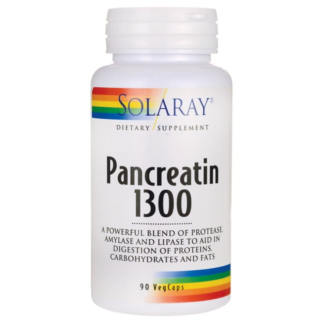 Solaray Pancreatin 1300 | Pancreatic Digestive Enzymes Plus Papaya for Healthy Digestion Support | 90 VegCaps, 90 Serv