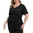 thumbnail image 3 of Gocolloa Womens Plus Size Button Up V Neck Tops Short Sleeve Ribbed T Shirts Summer Loose Dressy Tunic Black 3X, 3 of 7