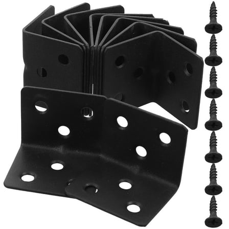 10pcs Metal L Shaped Angle Brackets For Tables And Chairs Wooden Furniture And Shelves Heavy Duty Black 90 Degree Corner Braces With Screws