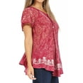 thumbnail image 4 of Sakkas Ash Speckled Tiedye Embroidered Cap Sleeve Blouse Top With Embroidery Hems - Fuchsia - Plus Size, 4 of 5