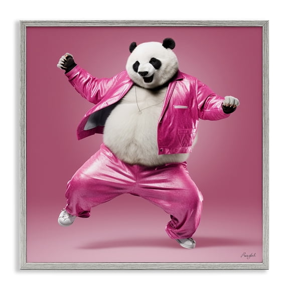 Stupell Industries Modern Dancing Panda in Pink Gray Framed Giclee Art, 17 x 17, by Roozbeh