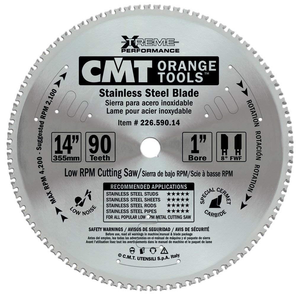 CMT 226.590.14 Stainless Steel Saw Blade with 14-Inch by 90 Teeth 8-Degree  FWF and 1-Inch Bore