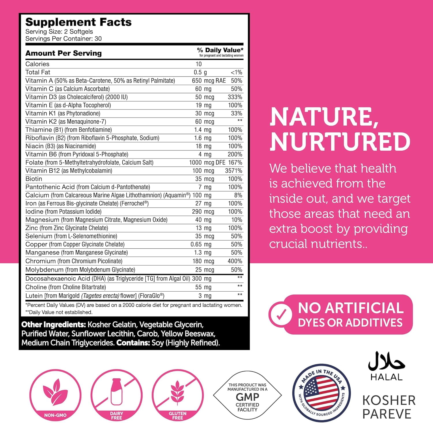 Zahler Prenatal DHA Prenatal Vitamins for Women with DHA & Folate, 60 Unflavored Softgels