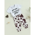 thumbnail image 3 of Genuiskids Western Baby Boy Clothes Cowboy Outfit Shorts Sleeve Letter Print Shirt Top Cow Spot Pants 2PCS Summer Clothes, 3 of 9