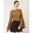 thumbnail image 3 of Moomaya Solid Long Ruffle Bell Sleeve Top, Round Neck Casual Viscose Rayon Boho Top, 3 of 8