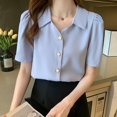 thumbnail image 4 of Sexlip Women's Collared Short Sleeve Loose Shirt Soft Fabric Comfortable Design Daily Casual Wear Blue S, 4 of 7