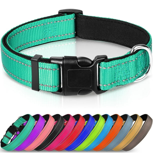 Joytale Collar Reflectante para Perros, Collar para Mascotas De Nailon Transpirable Acolchado De Neopreno Suave, Ajustable para Perros Grandes,Verde Azulado,L