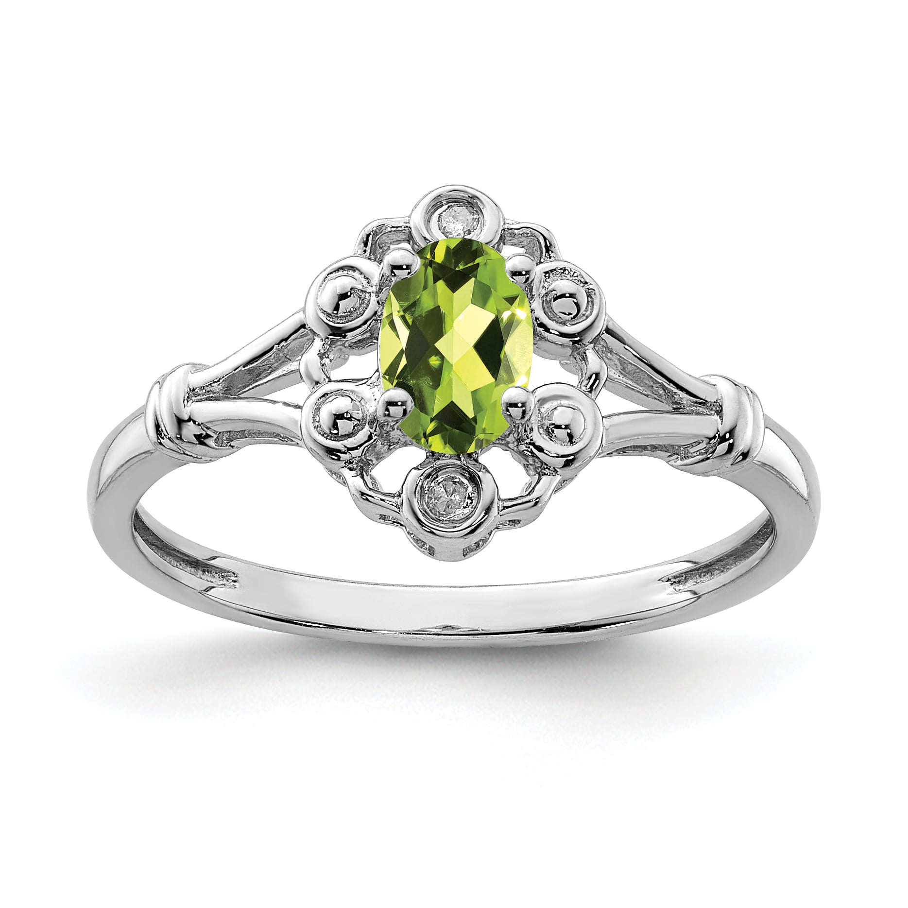 Natural Peridot and Diamond Ring August Birthstone Rings/Gifts for Women Peridot 925 Sterling Silver Ring Valentine's Day Gifts for Her