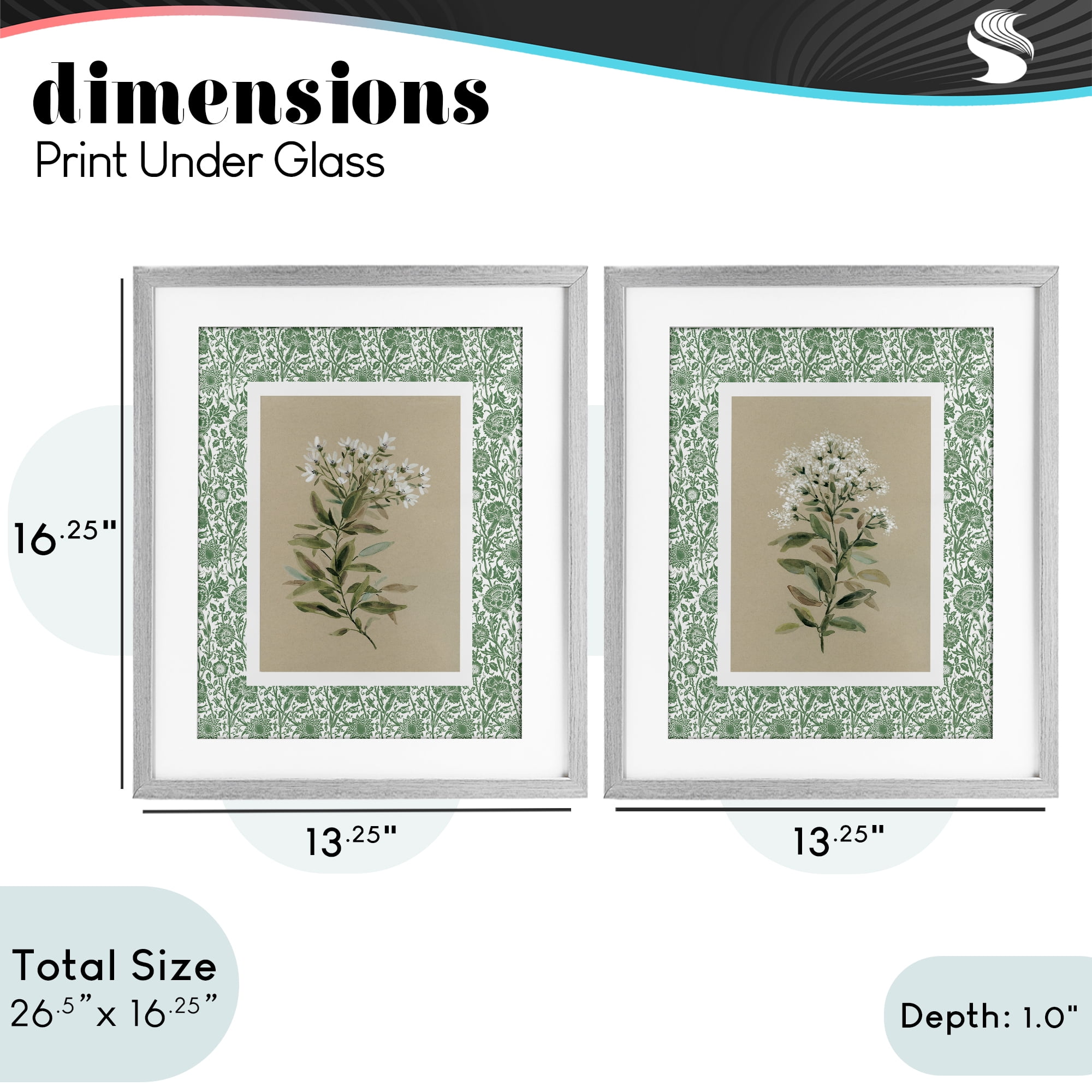 Stupell Industries Green Botanical Patterned Florals 2 Piece Gray Framed Print Under Glass Set, design by Carol Robinson