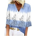 thumbnail image 2 of ICHUANYI Clearance Women's Fashion Printed Loose T-shirt 3/4 Sleeves Blouse V Neck Casual Tops(Blue, M) ICHUANYI WER2023080911396, 2 of 5