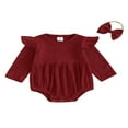 thumbnail image 1 of Infant Baby Girl Boy Rompers Newborn Long Sleeve Jumpsuits Bodysuits with Headband Set, 1 of 7