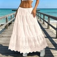 thumbnail image 2 of Arlun Women's Boho Eyelet Embroidery Maxi Skirts Elastic High Waist A-Line Summer Casual Beach Long Skirt Loose Fit Solid Color Ruffle Tiered Flowy Beach Vacation Skirts 2026 Light Yellow one Size, 2 of 4