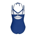 thumbnail image 5 of UTSJKR Women's Mesh Panel V-Neck One-Piece Swimsuit, Ruched Tummy Control Bathing Suit with Double Straps Navy M, 5 of 9