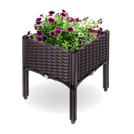 Backyard Expressions Raised Garden Planter | 16" X 18" Resin, Wicker Pattern, Brown