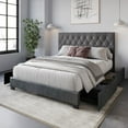 thumbnail image 2 of Home Design Sheffield King Tufted Upholstered Storage Platform Bed Frame with Diamond Button-Tufted Headboard and Four Under-Drawers, Dark Gray, Easy Assembly, 2 of 6