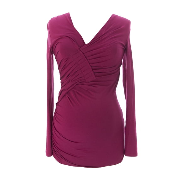 9FASHION Maternity Women's Riana II Pleat Blouse, Small, Sangria