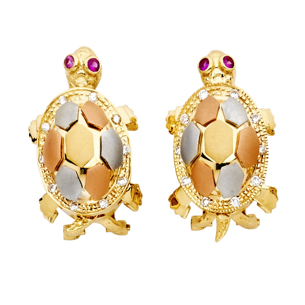 Details about   Cute Small Turtle Earrings With Two Tone Enamel and 10K Yellow Gold 