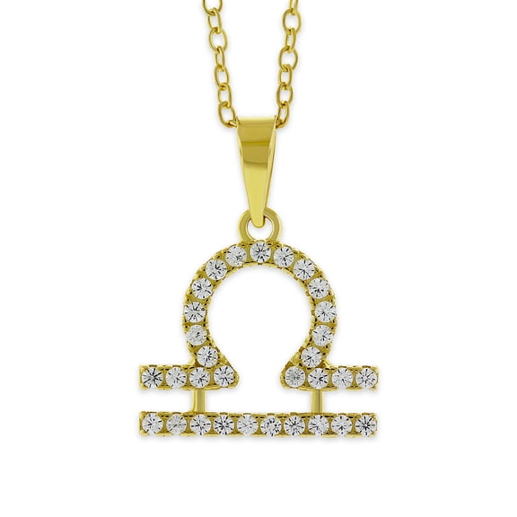 Gold Plated Libra Zodiac Necklace - Cubic Zircornia Stones - Dainty Astrology Necklace - 925 Sterling Silver Gold Plated - Libra Sign Pendant