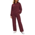 thumbnail image 3 of Tqcoqu Women's Solid 2 Piece Sweatsuit,Crew Neck Long Sleeve Sweatshirt & Elastic Waist Wide Leg Sweatpants,Thick Casual Loungewear Outfit Set,Wine Women's S-XXXL, 3 of 9