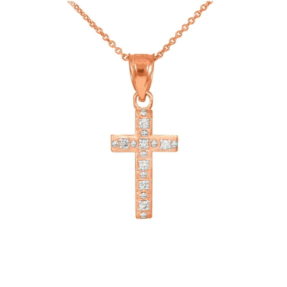 ROSE GOLD SMALL CROSS PENDANT NECKLACE WITH DIAMONDS :  10K  Pendant with 16" chain