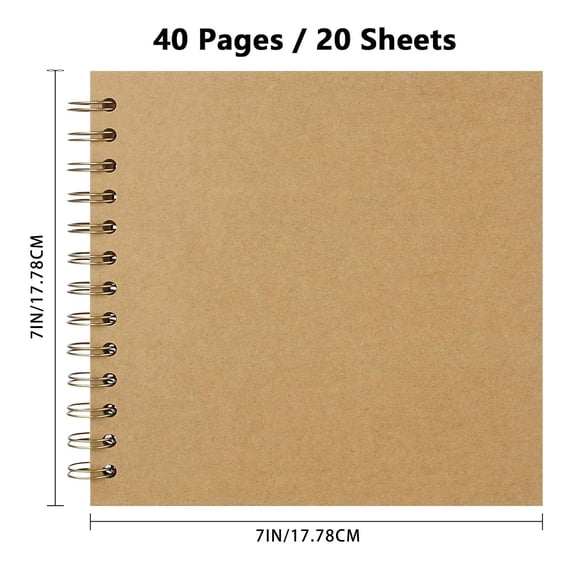 Cozival Scrapbook 7x7 Inch DIY Hardcover Kraft Paper Album Photo Memory Book, 20 Sheets, 40 Pages for Family, Weddings, Travel Gifts