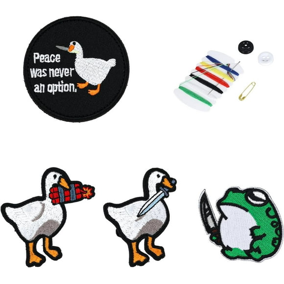 LAICAIW 4pcs Animal Patches, Cute Duck Iron On Patches Morale Patch Funny Meme Embroidered Patches Hook and Loop Patches Applique Patches with Magic Adhesive for Backpacks Jackets Jeans