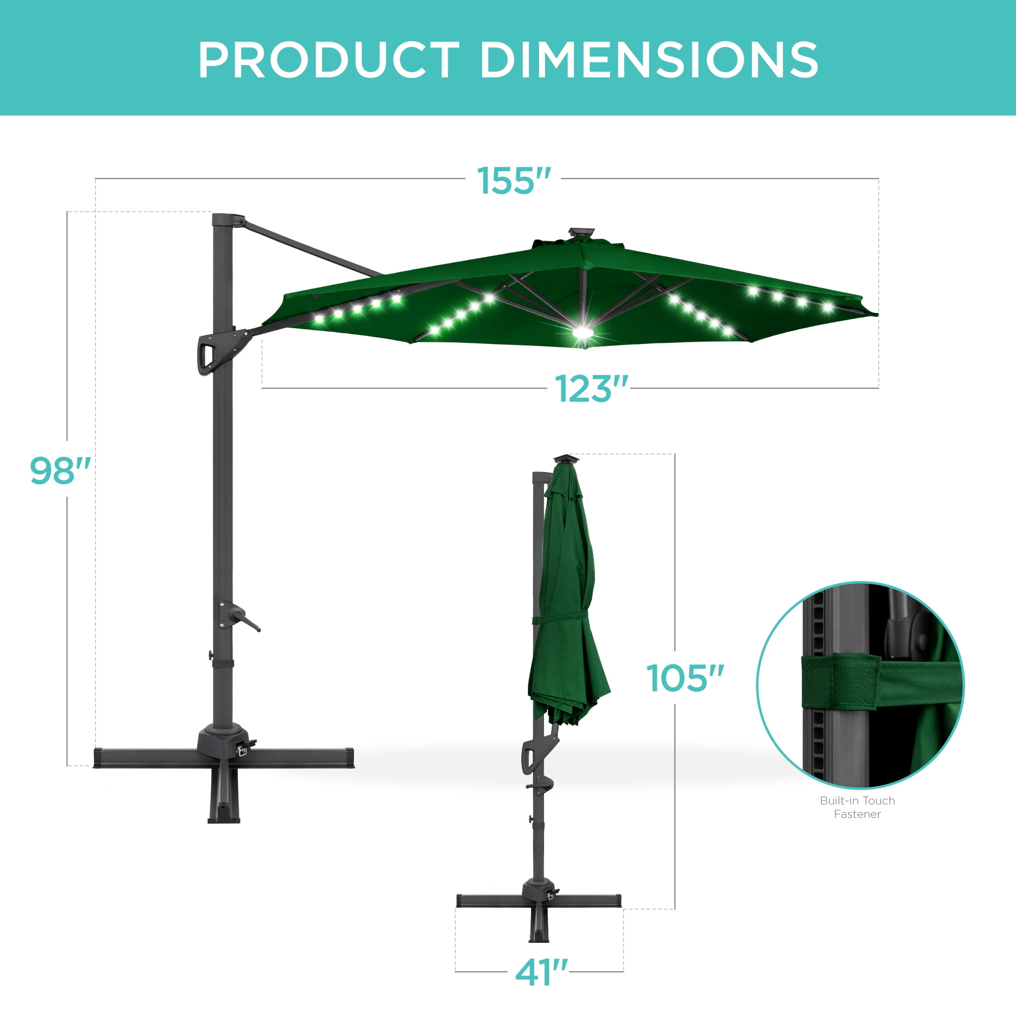 Best Choice Products 10ft 360-Degree Solar LED Lit Cantilever Patio Umbrella, Outdoor Hanging Shade- Green
