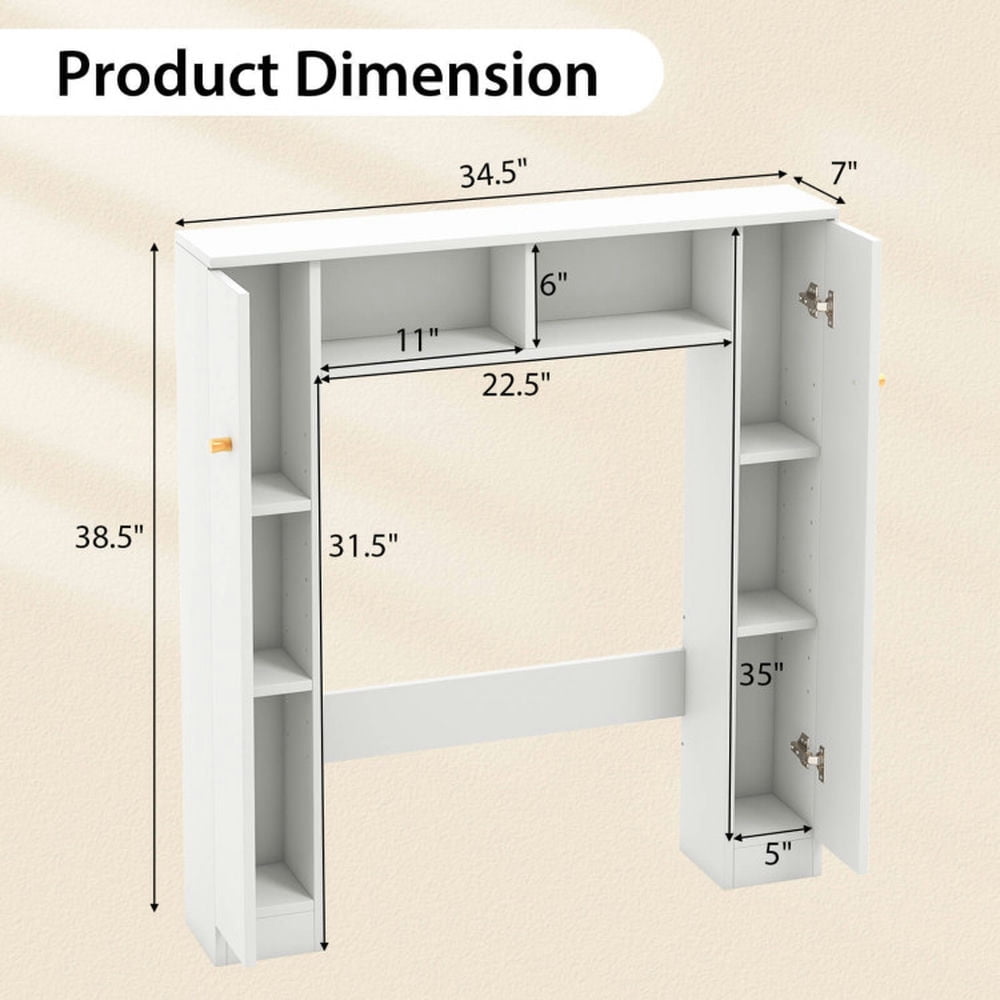 Finihen Toilet Storage Cabinet, Bathroom Cabinet Organizer, Over The Toilet Storage Cabinet with 2 Open Compartments and 4 Adjustable Shelves, for Bathroom, White