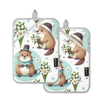 Pot Holders Set of 2 Heat Resistant 338℉ Kitchen Oven Gloves Potholder Cooking Baking Microwave Mitts Cute Cartoon Groundhog