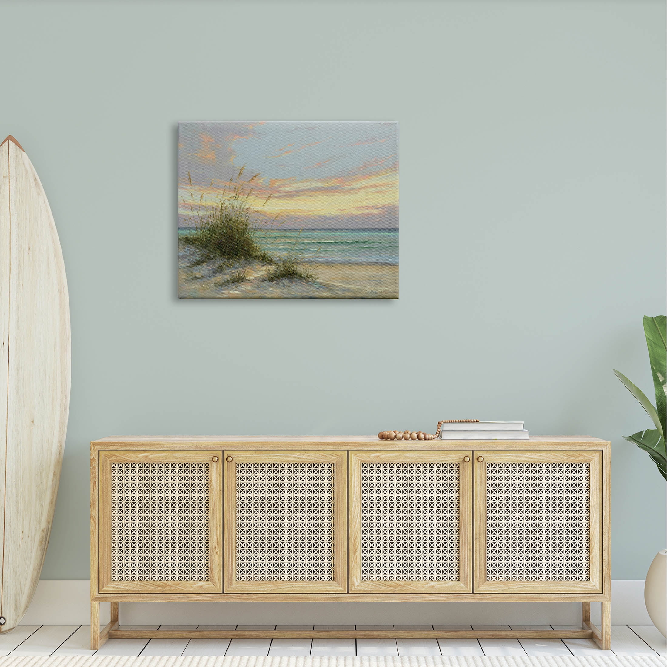 Beach Grass Vivid Sunset Coastal Painting Gallery Wrapped Canvas Print Wall Art