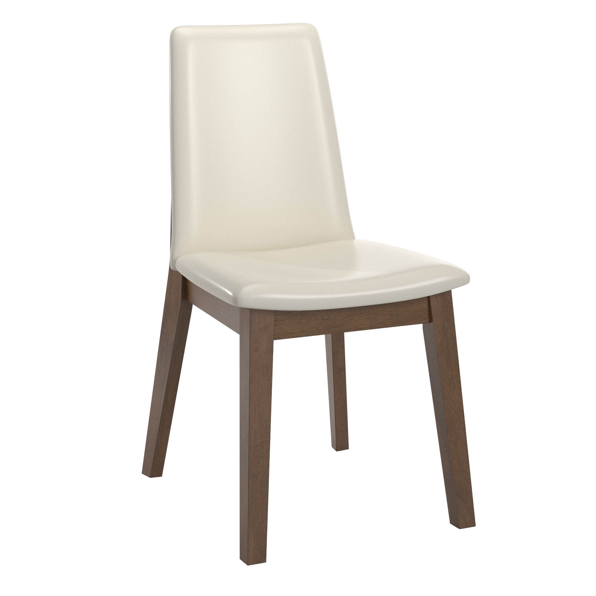 Weston Home Alta Wood Finish White Vegan Leather Dining Chair, Set of 2, Walnut