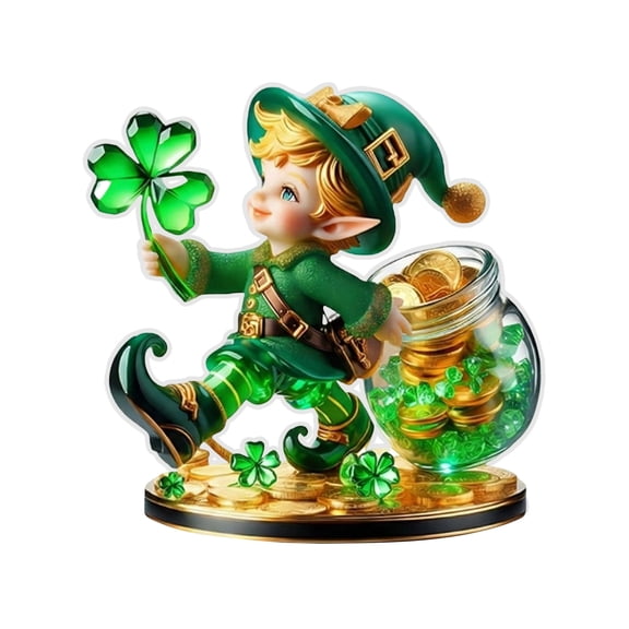 2D Leprechaun Figurine St Patricks Day Decoration Shamrock Gnome Table Ornament for Living Room Bedroom Study Display Cabinet